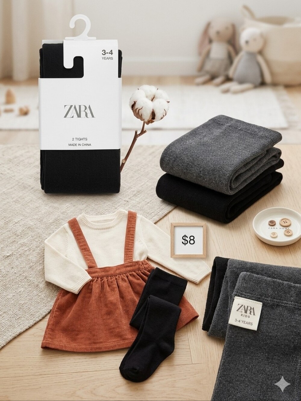 ZARA Gray & Black Kids' Tights - Pack of 2